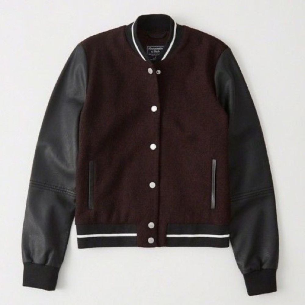 Abercrombie tweed and vegan leather varsity jacket